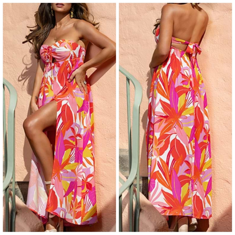 Cupshe x JJD Villa Vibes Tropical Maxi Dress | Size S | NWT | Sweetheart Necklin